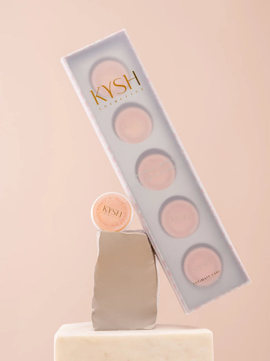 KYSH intimate wipes product packaging on a beige background
